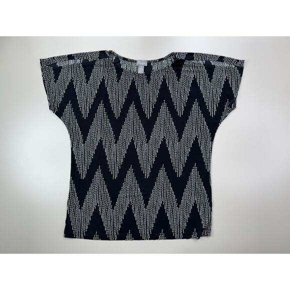 Chicos Travelers Top Size 1 Medium Black Gray Chevron Travel Career Resort CEO - Picture 4 of 12